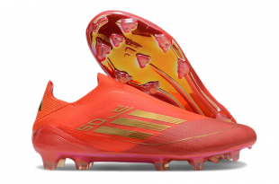 Футбольные бутсы Adidas F50 FG без шнурков оранжевые